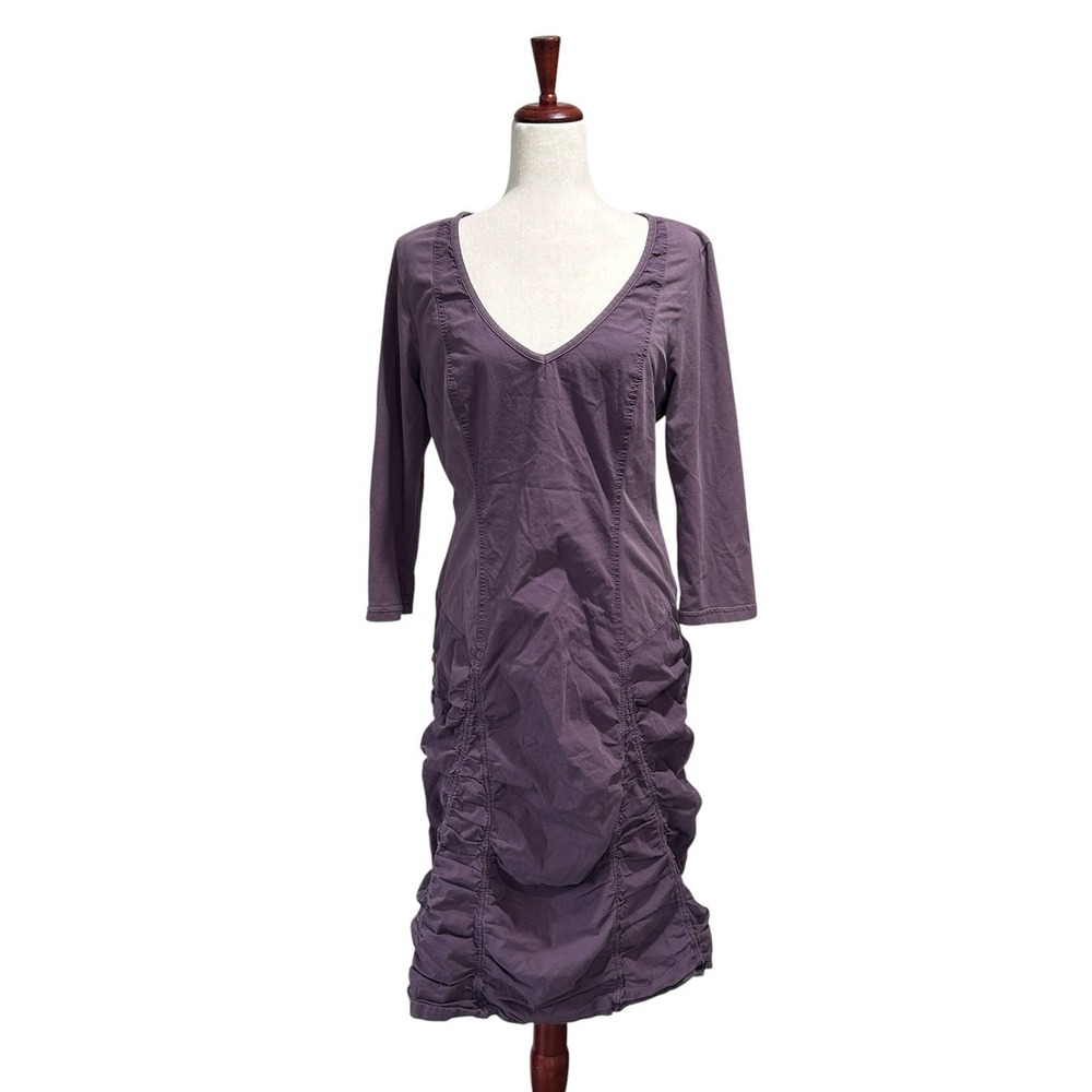 XCVI Women's Dress Size Large Purple Ruched V-Neck Midi Longsleeve Midi Boho